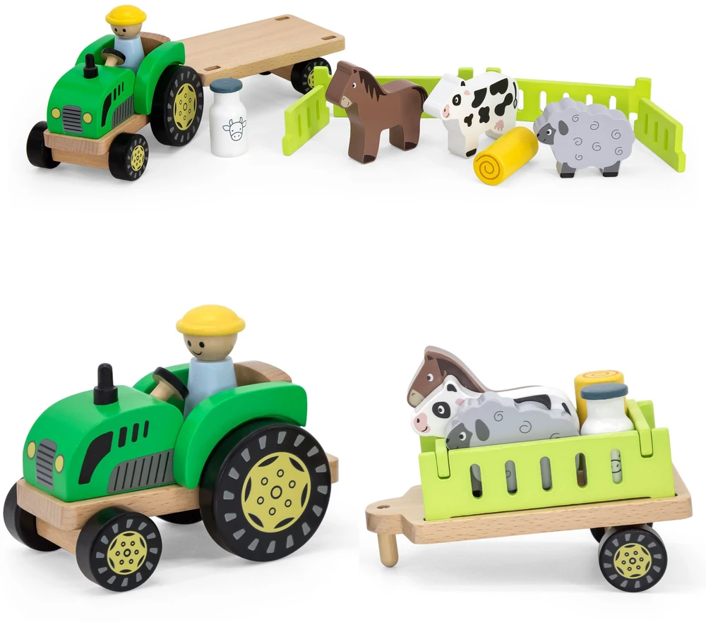 Viga Toys Viga 44680 Medinis traktorius su priekaba ir gyvūnais
