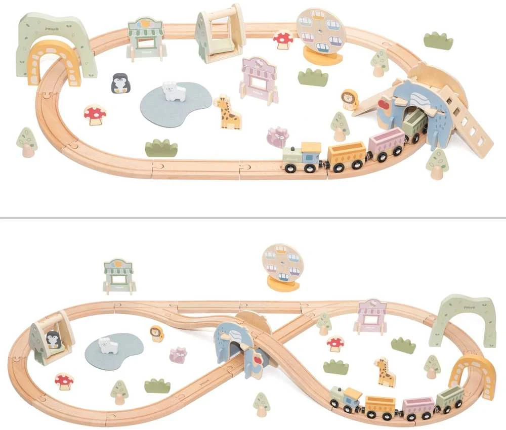 Viga Toys Medinis traukinys vaikams su bėgiais 62 dalių rinkinys