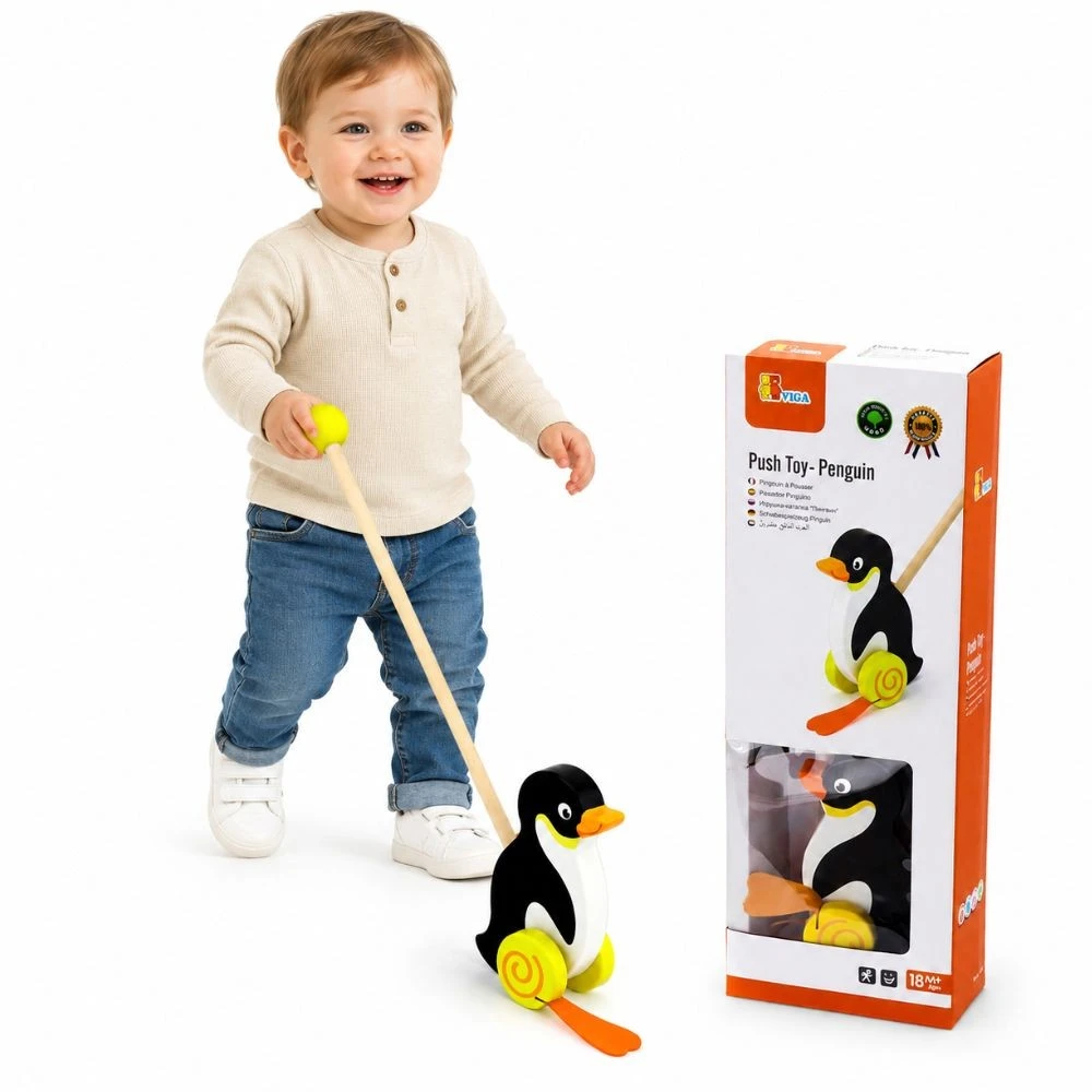 Viga Toys Medinis pingvinas stumtuvas