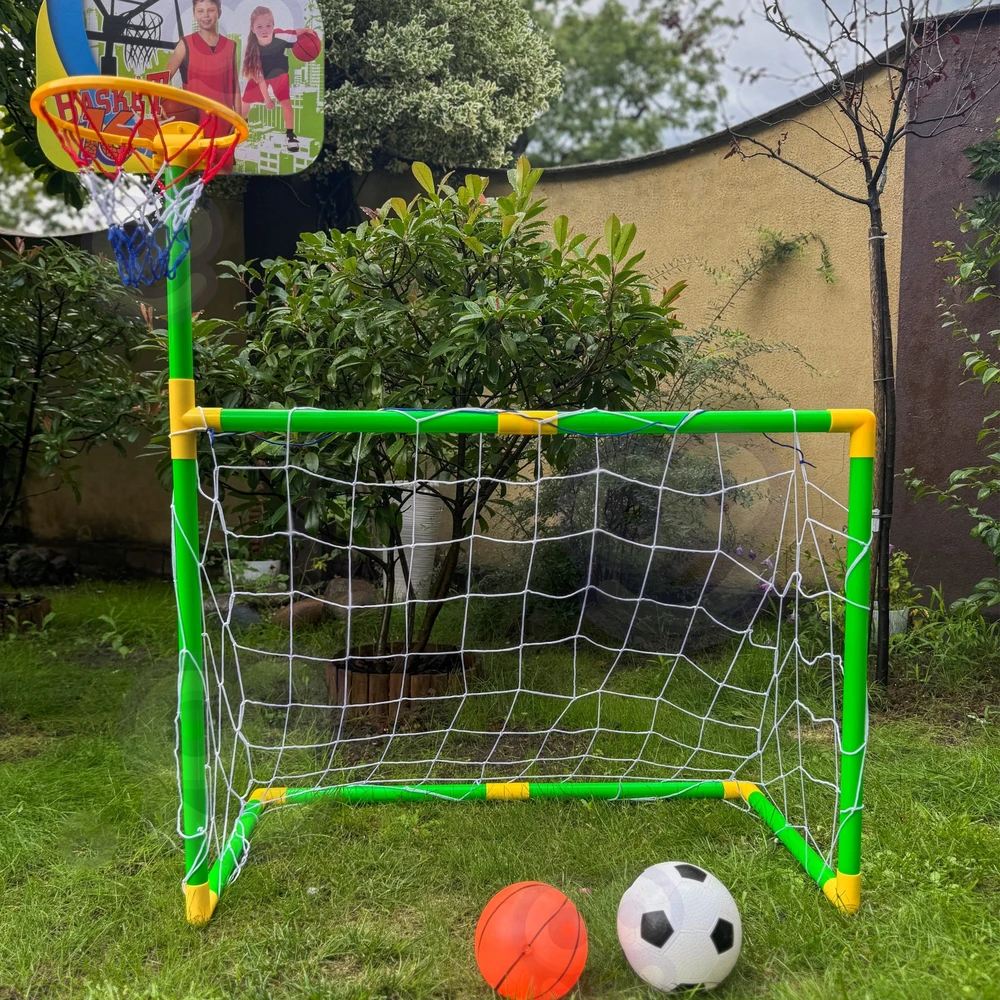 WOOPIE 2-in-1 Basketball Set: Soccer Goal + Basketball