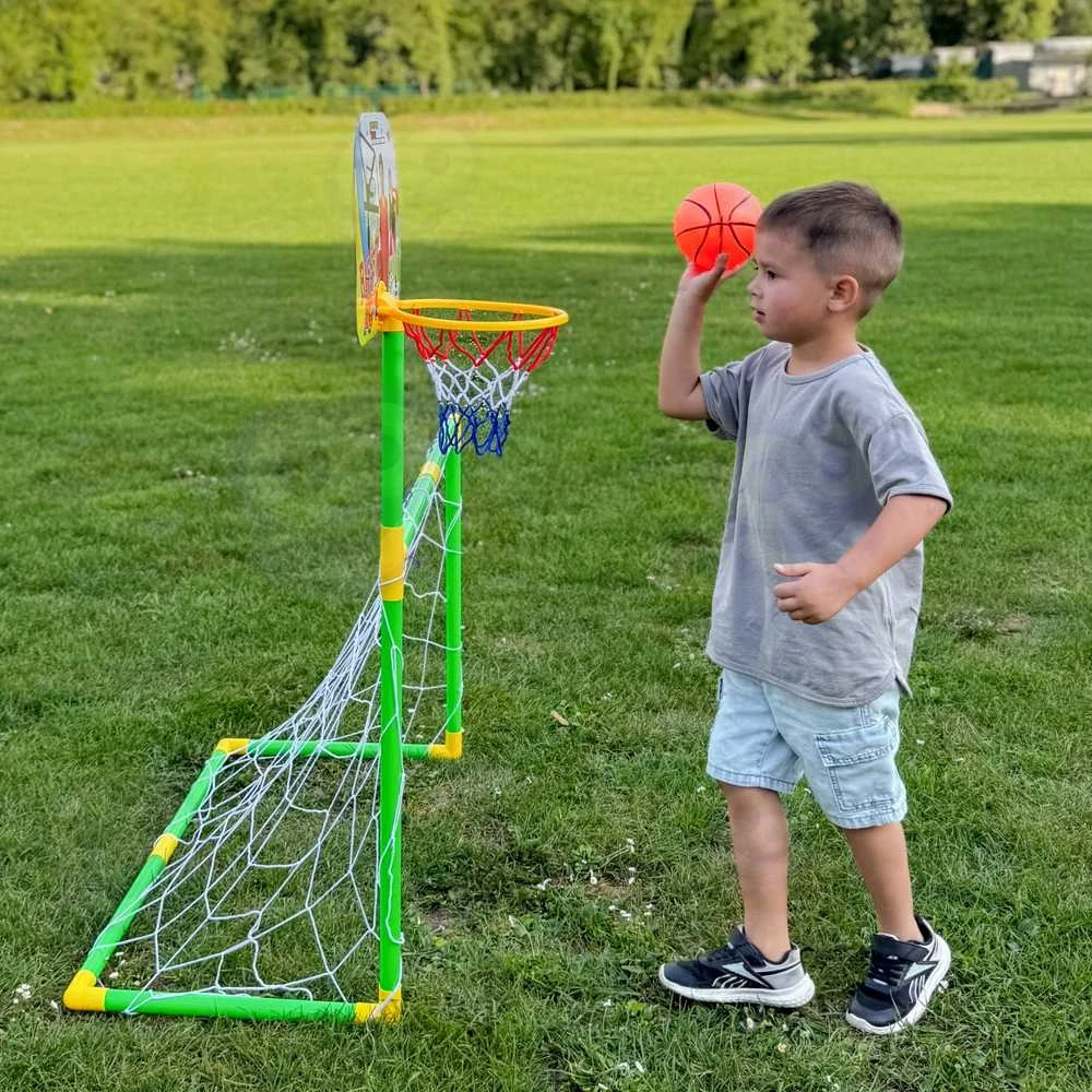WOOPIE 2-in-1 Basketball Set: Soccer Goal + Basketball