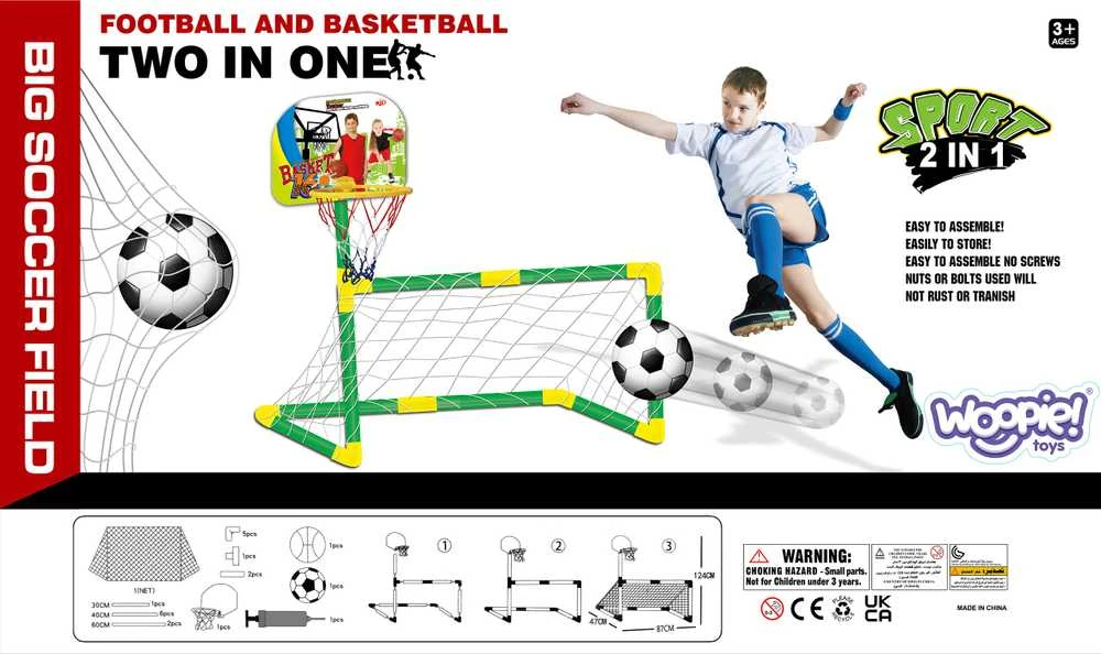 WOOPIE 2-in-1 Basketball Set: Soccer Goal + Basketball