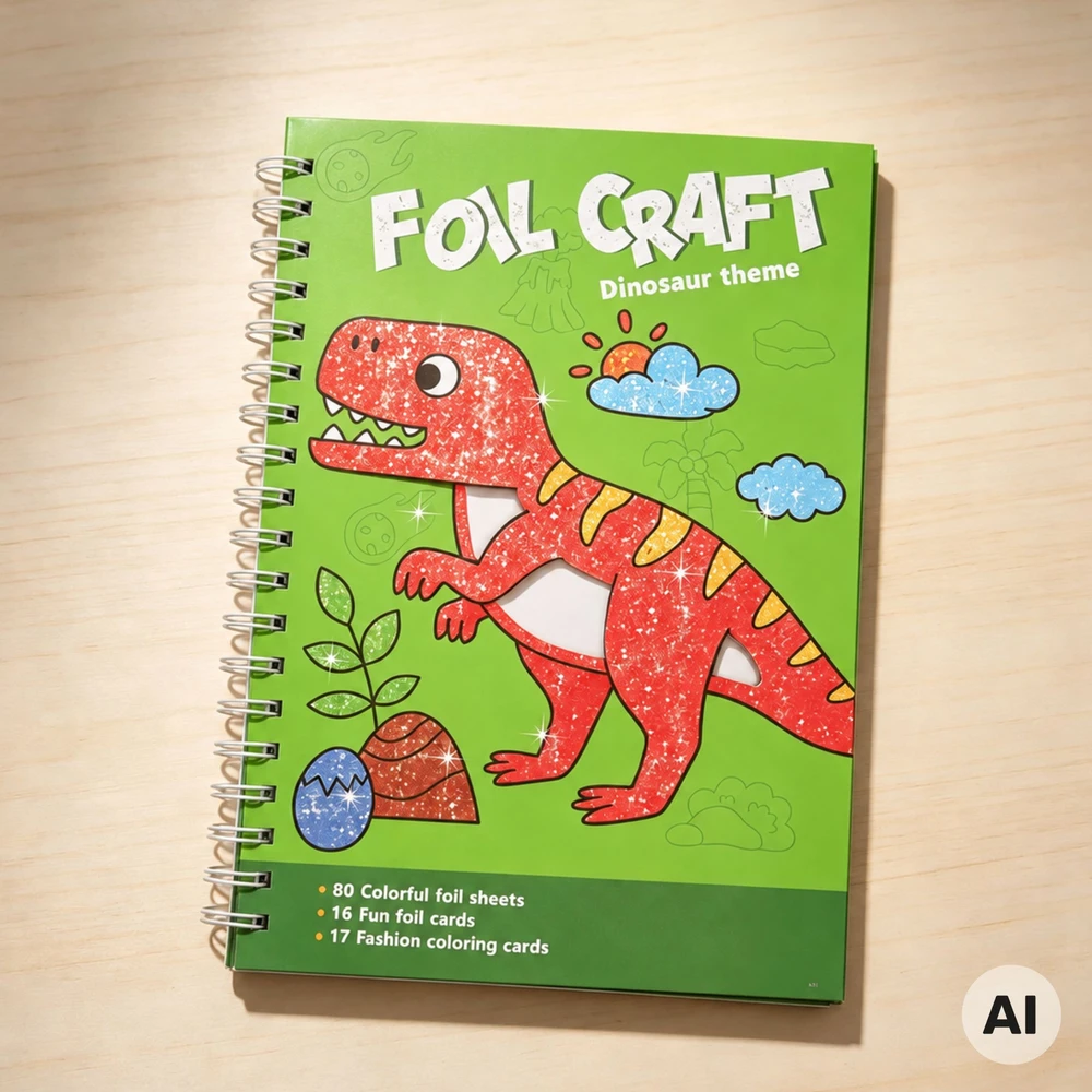 WOOPIE Art Set Foil Collage Coloring Book Dinosaur 121 pcs.