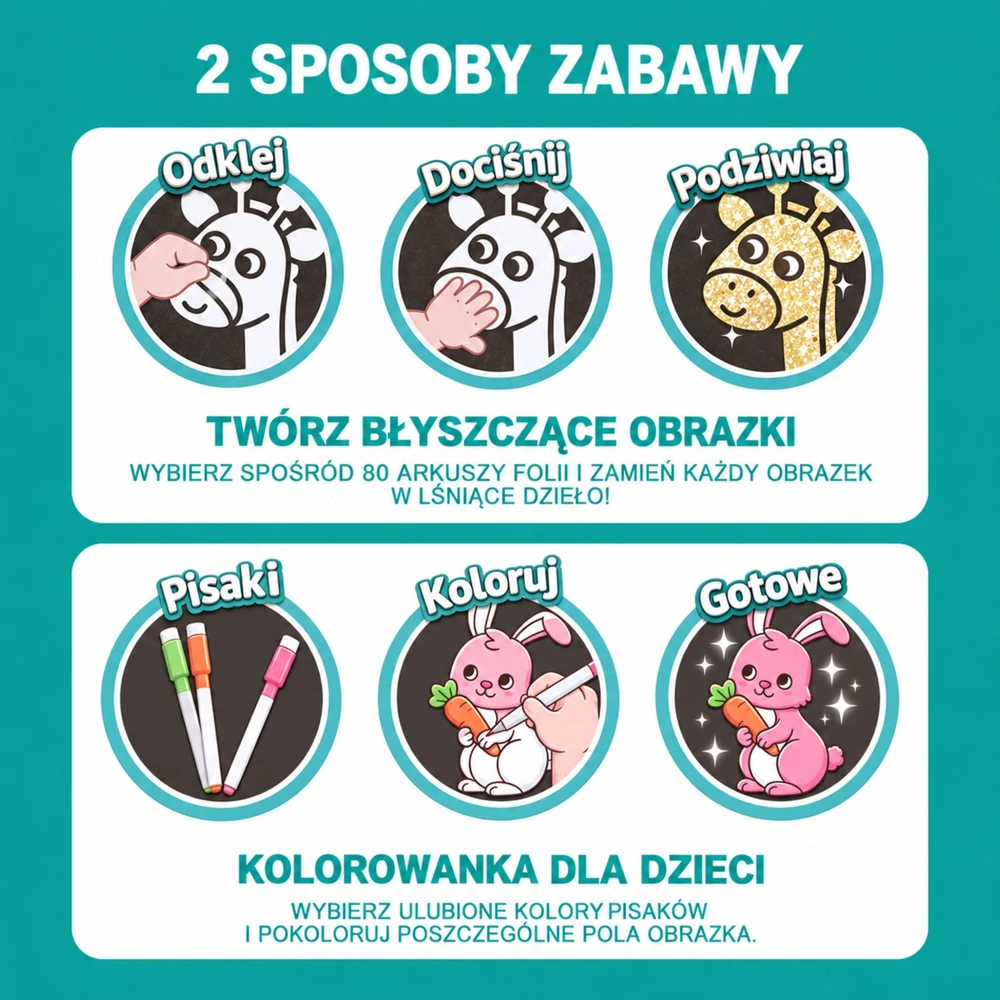 WOOPIE dailės rinkinys folijos koliažo spalvinimo knyga Gyvūnų pasaulis 121 vnt.