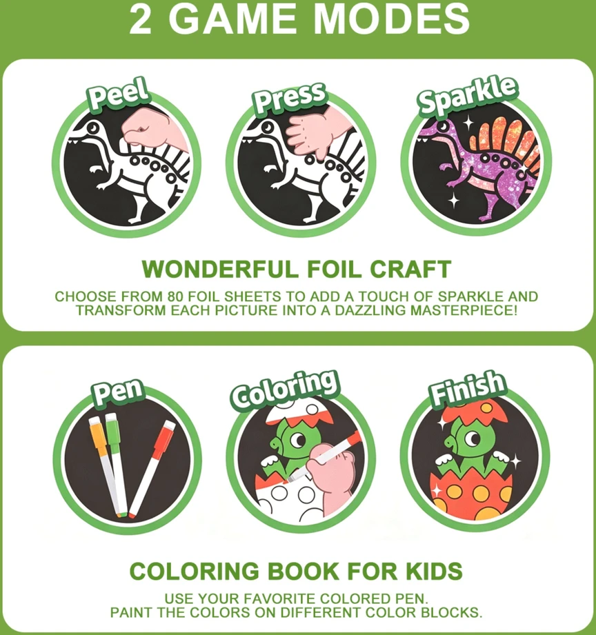 WOOPIE Art Set Foil Collage Coloring Book Dinosaur 121 pcs.