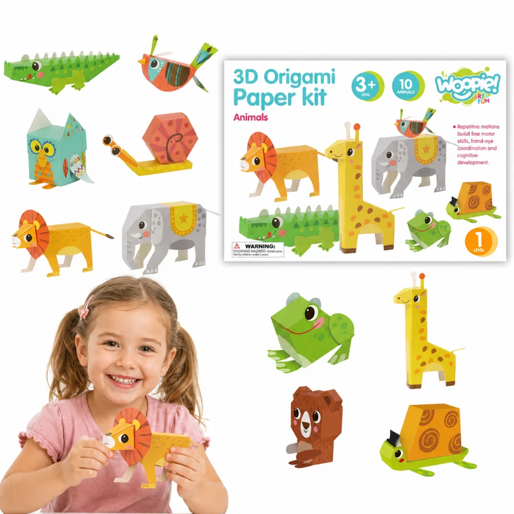WOOPIE Origami 3D Rinkinys - Sukurk 10 Gyvūnų