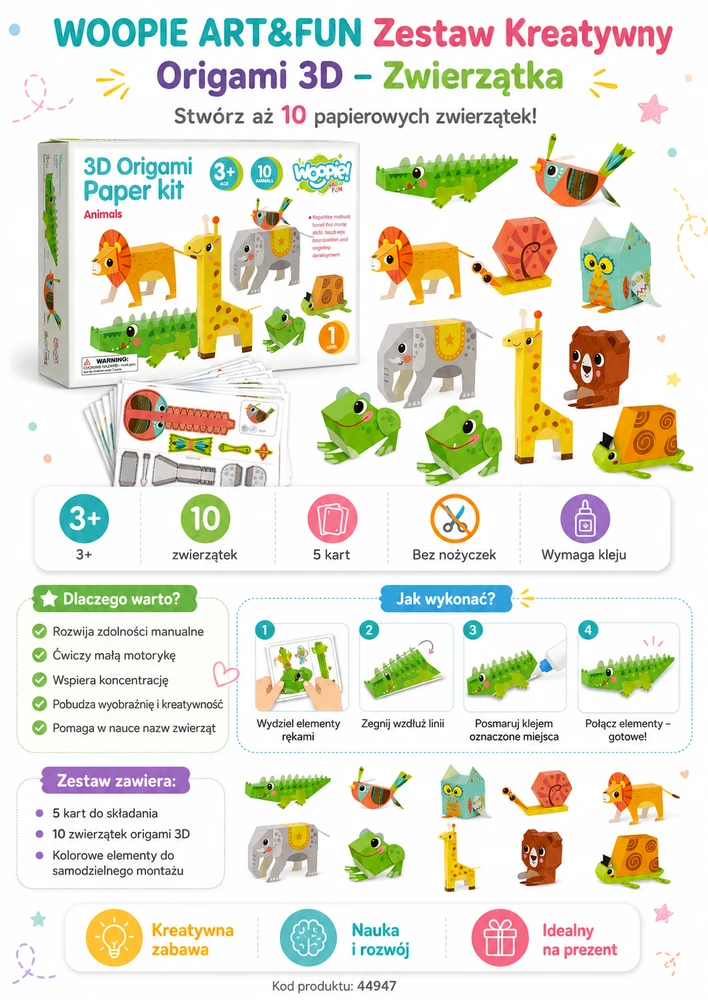 WOOPIE Origami 3D Rinkinys - Sukurk 10 Gyvūnų