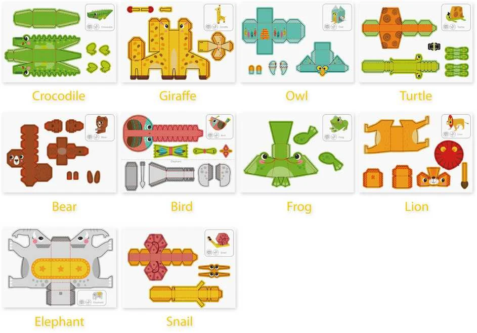 WOOPIE Origami 3D Rinkinys - Sukurk 10 Gyvūnų