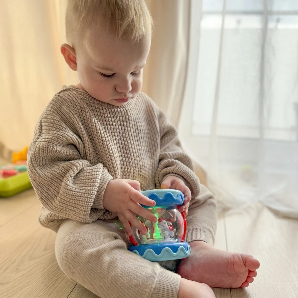 Woopie Baby WOOPIE Muzikinis Bębenėlis Projektorius 3w1 Muzikinė Žaislas Kūdikiams + Riedantis Volelis Mokymuisi Ridenti