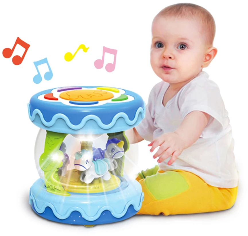 Woopie Baby WOOPIE Muzikinis Bębenėlis Projektorius 3w1 Muzikinė Žaislas Kūdikiams + Riedantis Volelis Mokymuisi Ridenti