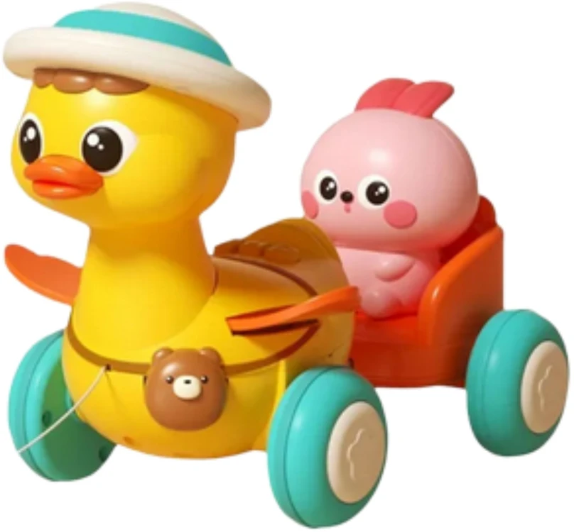 Traukiama geltona antytė su rožiniu triušiuku Woopie Baby