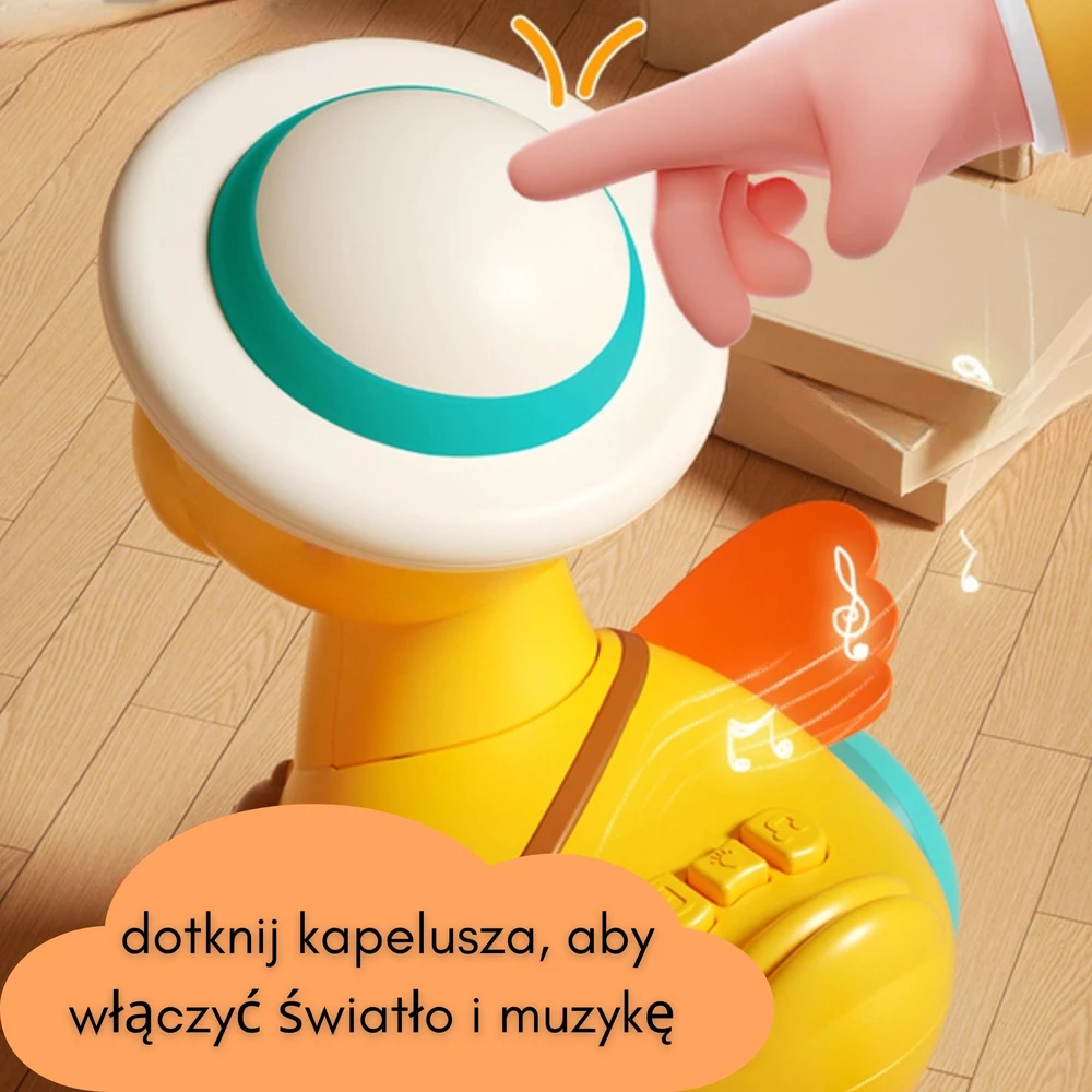 Traukiama geltona antytė su rožiniu triušiuku Woopie Baby