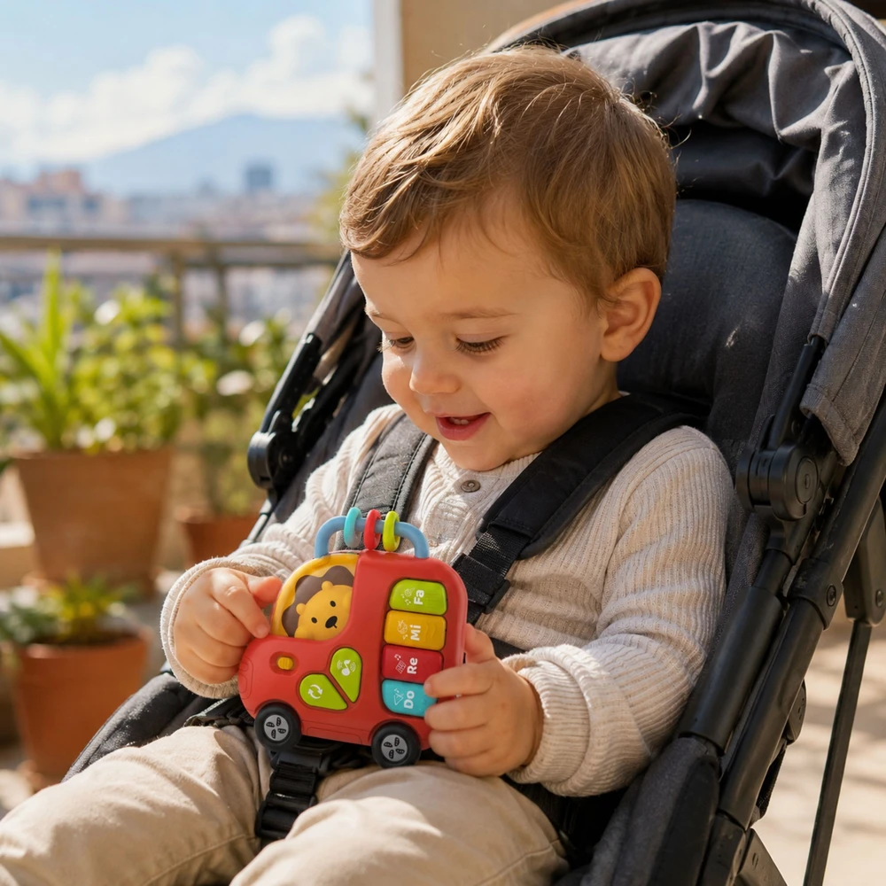 WOOPIE BABY interaktyvus pianinas-autobusas-liūtas muzikiniai vargonų garsai ir šviesos, 18 m