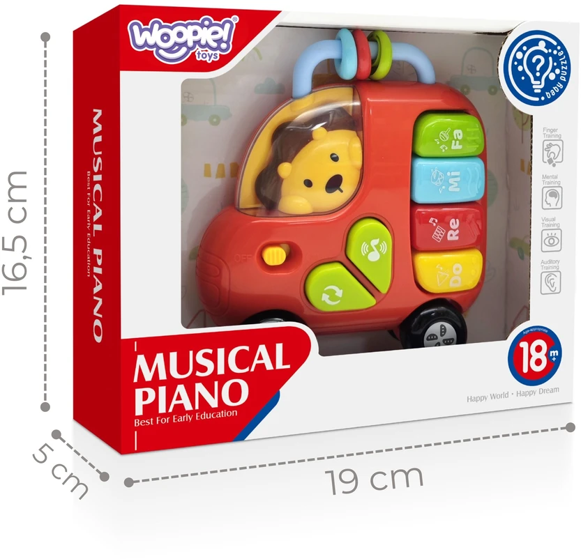 WOOPIE BABY interaktyvus pianinas-autobusas-liūtas muzikiniai vargonų garsai ir šviesos, 18 m