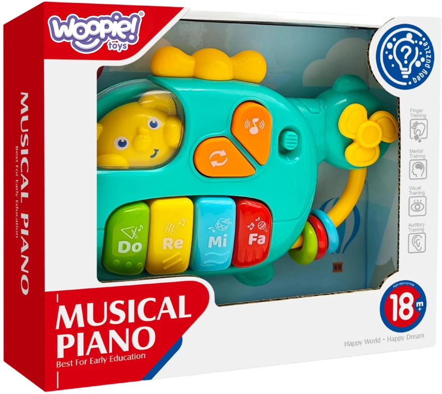 WOOPIE BABY interaktyvus pianinas-sraigtasparnis-dramblys muzikiniai garsai 18 mėn.+