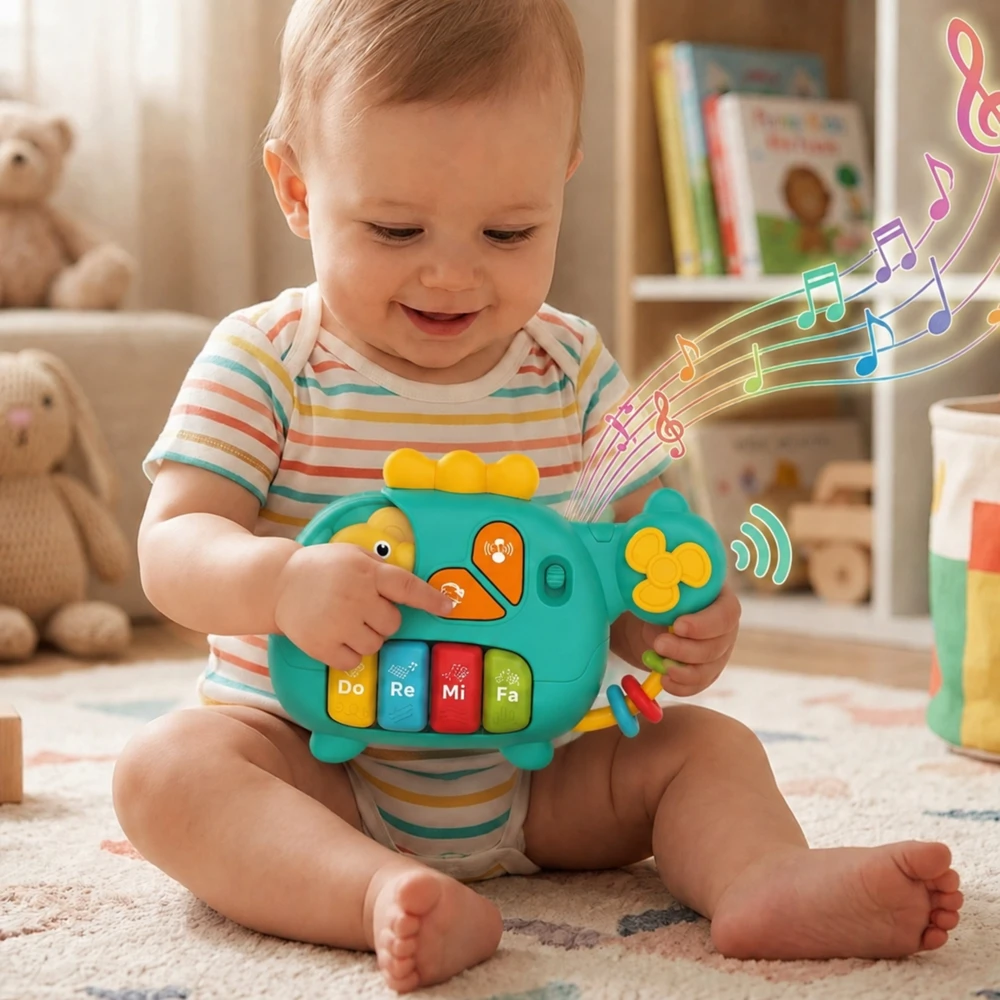 WOOPIE BABY interaktyvus pianinas-sraigtasparnis-dramblys muzikiniai garsai 18 mėn.+