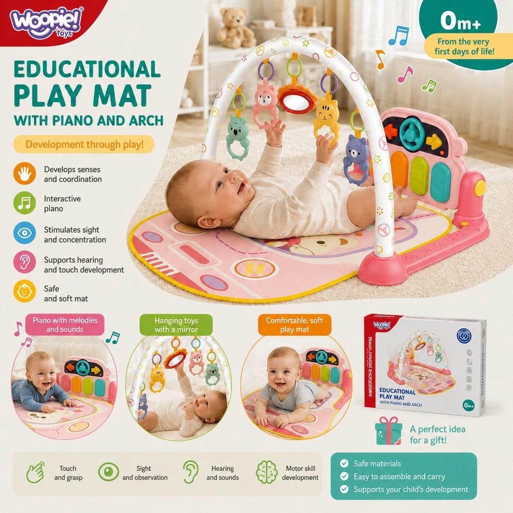 WOOPIE BABY interaktyvus pianino žaidimų kilimėlis kūdikiams 3 in 1