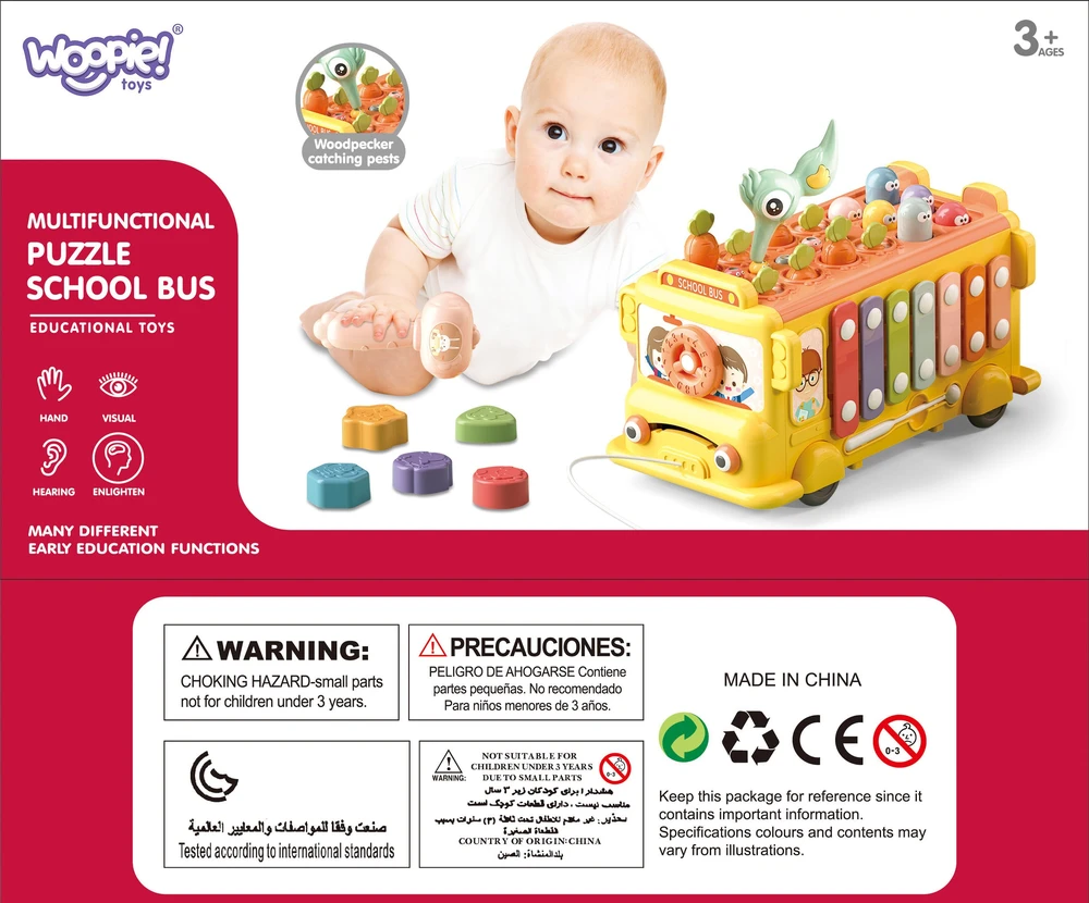 Woopie Baby WOOPIE Interaktyvus Edukacinis Autobusėlis 6w1 Młoteczek Cymbałki +18m