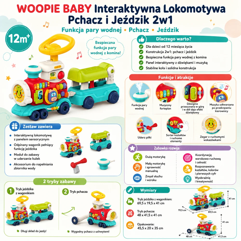 WOOPIE BABY traukinukas stumdukas važiuojantis 2 in 1