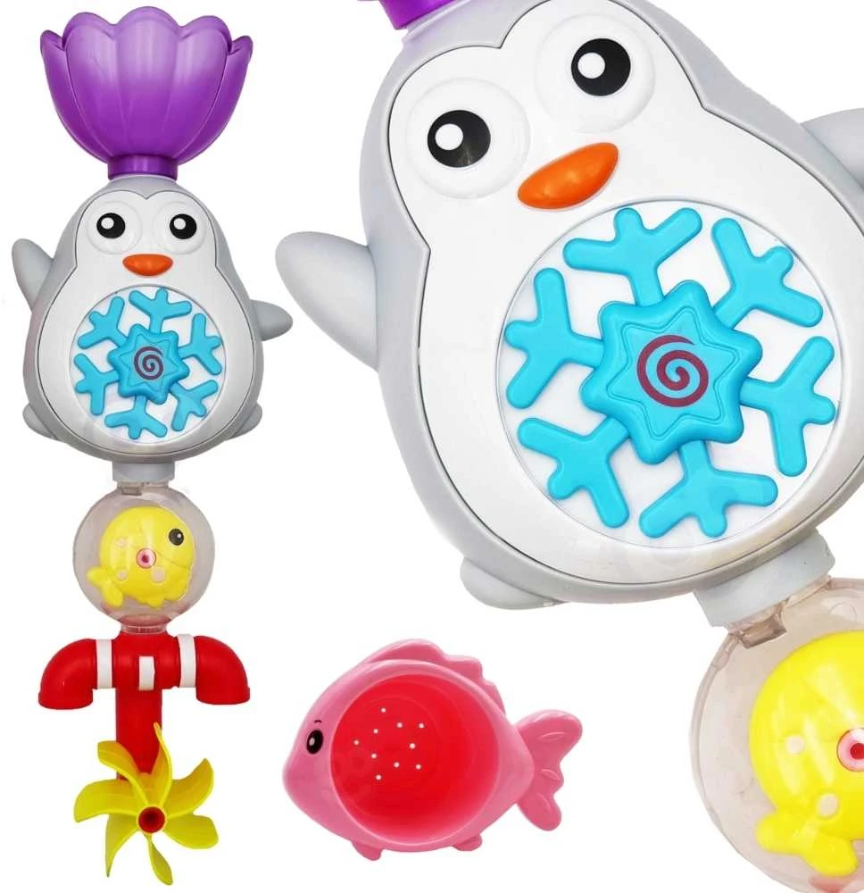 Woopie Baby „Woopie Penguin“ vandens žaislas voniai, žvejybos ritė + perpildymo taurė