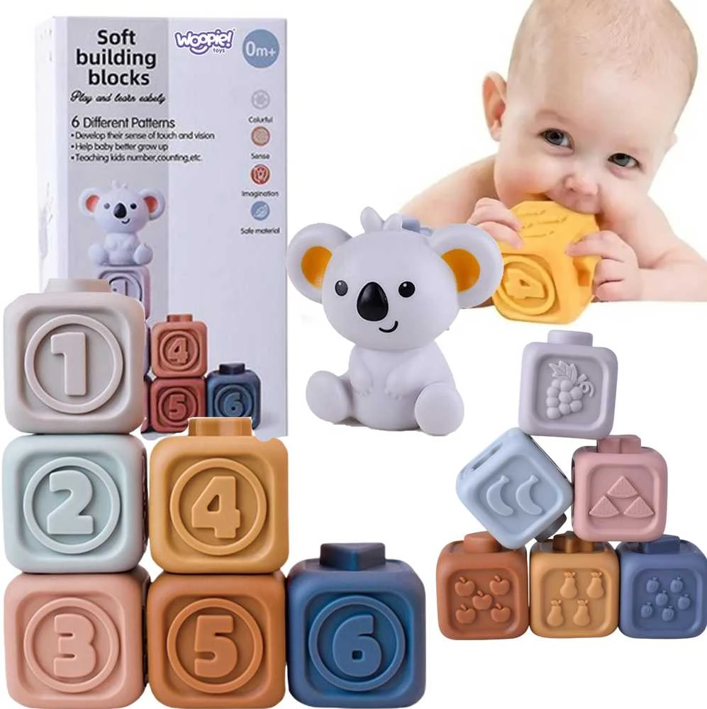 Woopie Baby Minkšta edukacinė 2in1 piramidė ir sensoriniai kaladėlės su skaičiais kūdikiams