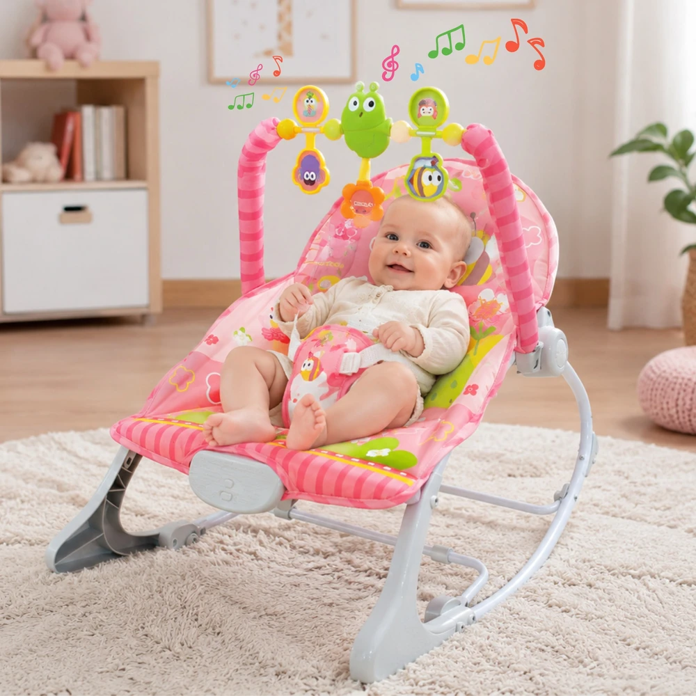 WOOPIE BABY rožinė vibruojanti sūpuoklė su arka