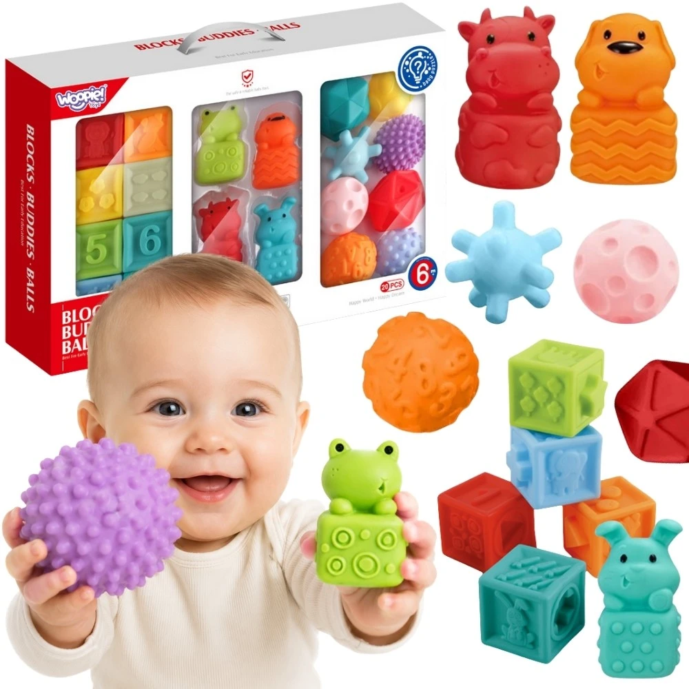 WOOPIE BABY kūdikių sensorinė edukacinė kaladėlių dėlionė 20 vnt