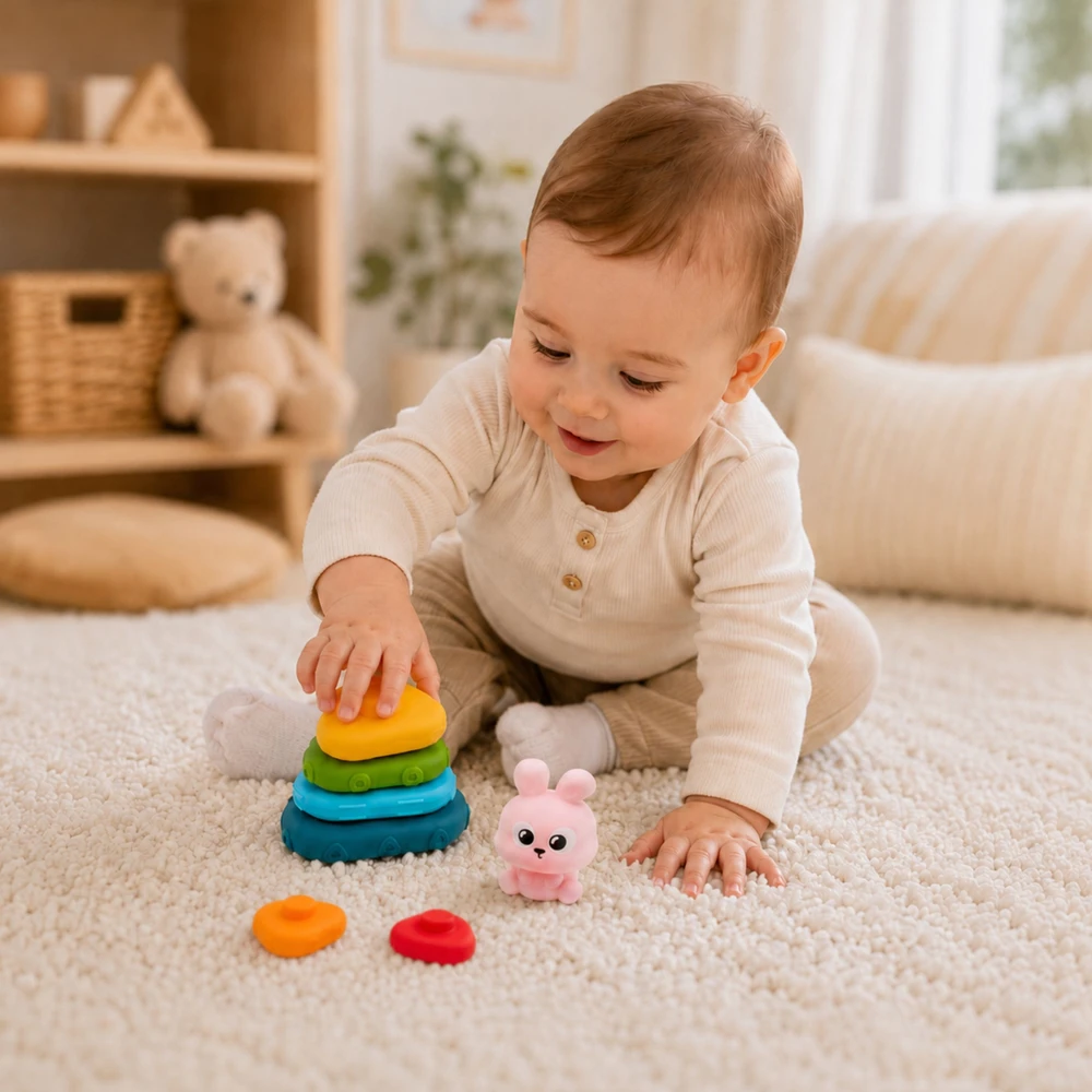 WOOPIE BABY Sensorinė piramidė Kiškio rūšiavimo bokštelis 6m+