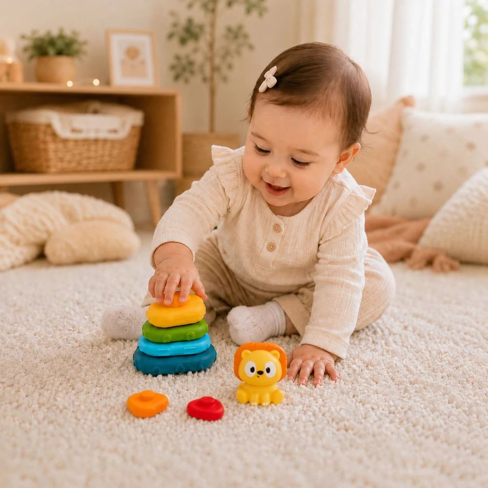 WOOPIE BABY Sensorinė piramidės formos dėlionė Liūtas 6 mėn.+