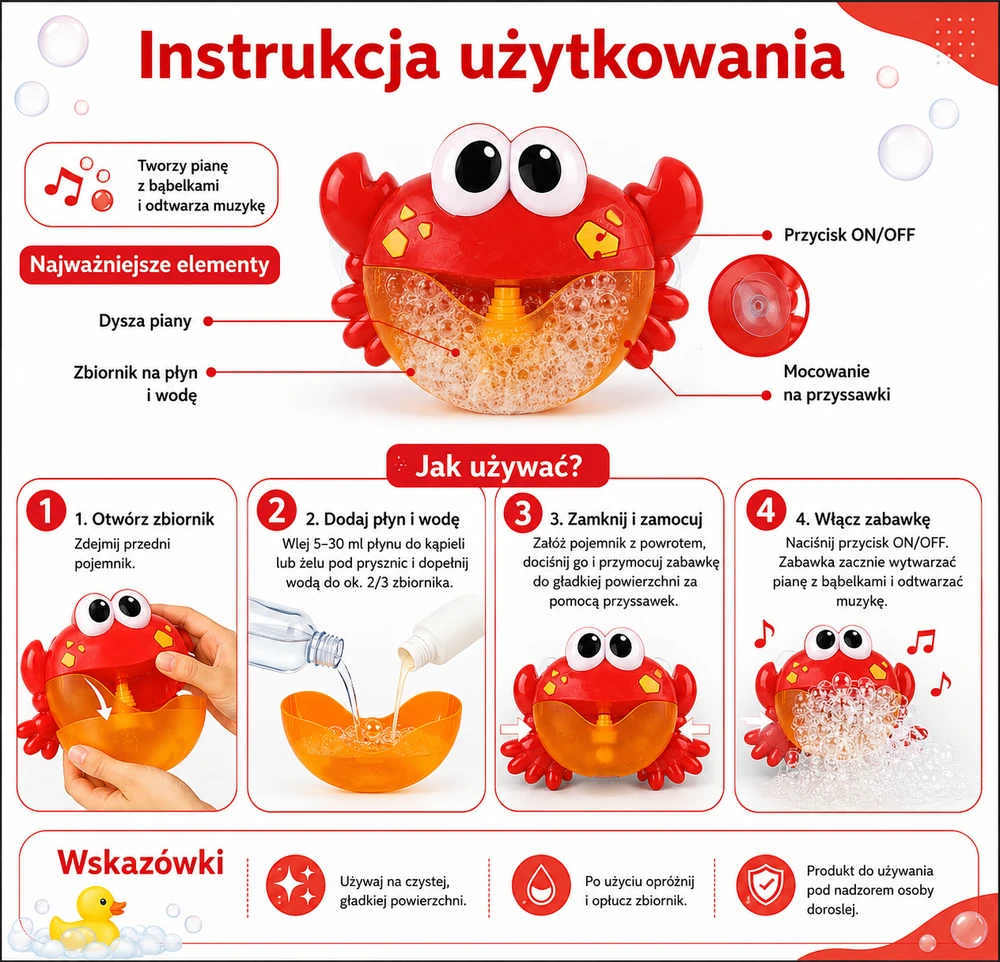 Woopie Baby WOOPIE Vonios Žaislas Krabas su Pūku ir Melodija
