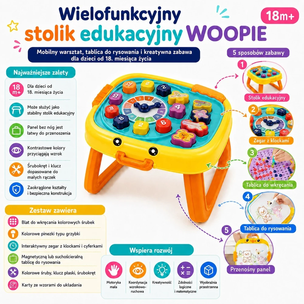 Woopie Baby WOOPIE interaktyvus edukacinis stalo dirbtuvės 3 in 1