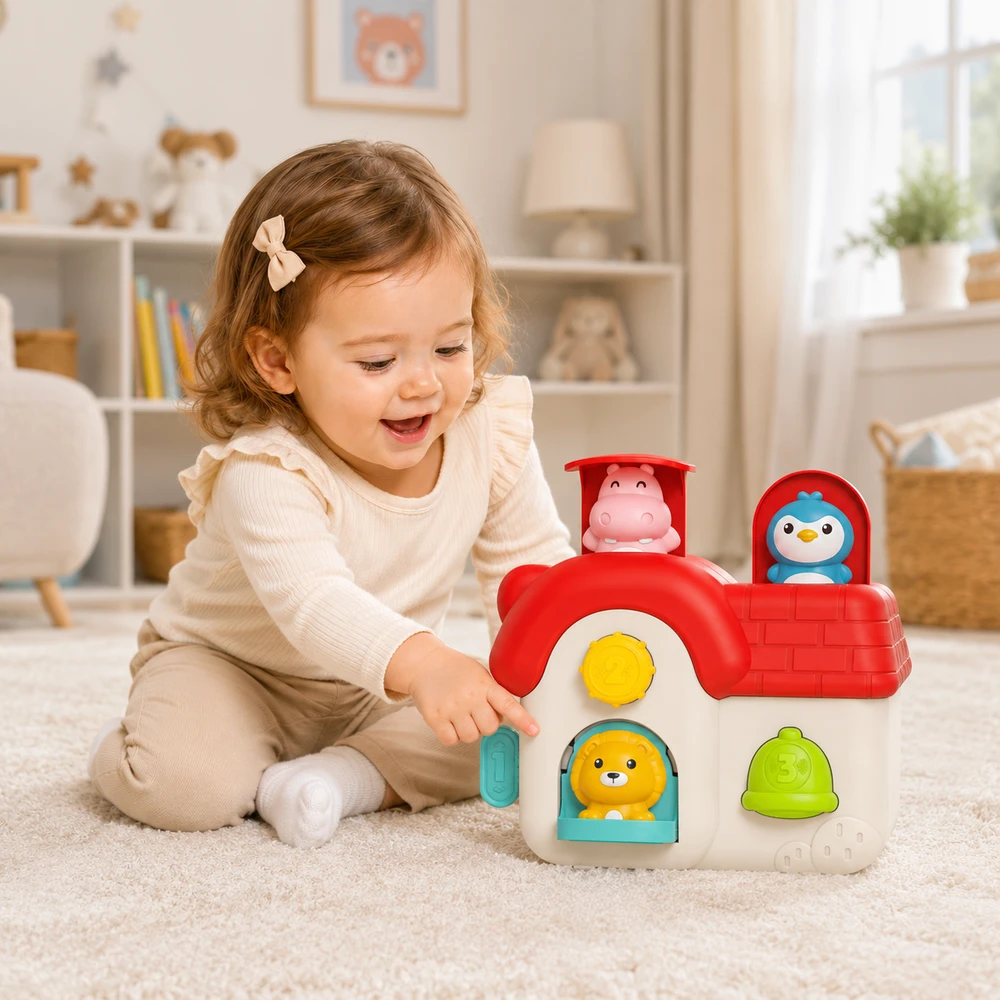 Woopie Baby WOOPIE interaktyvus iššokantis gyvūnų namelis