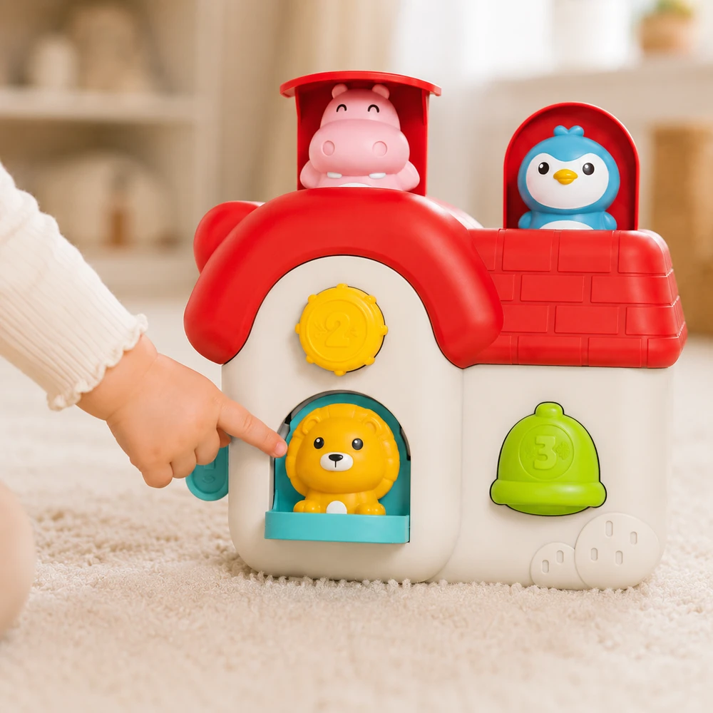 Woopie Baby WOOPIE interaktyvus iššokantis gyvūnų namelis