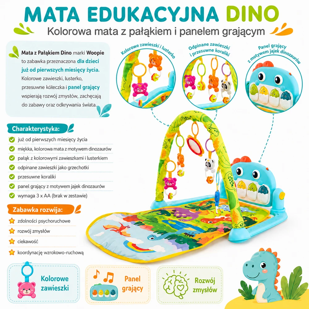 Woopie Kūdikių Žaidimų Kilimėlis su Arkos Dinozauro Tema