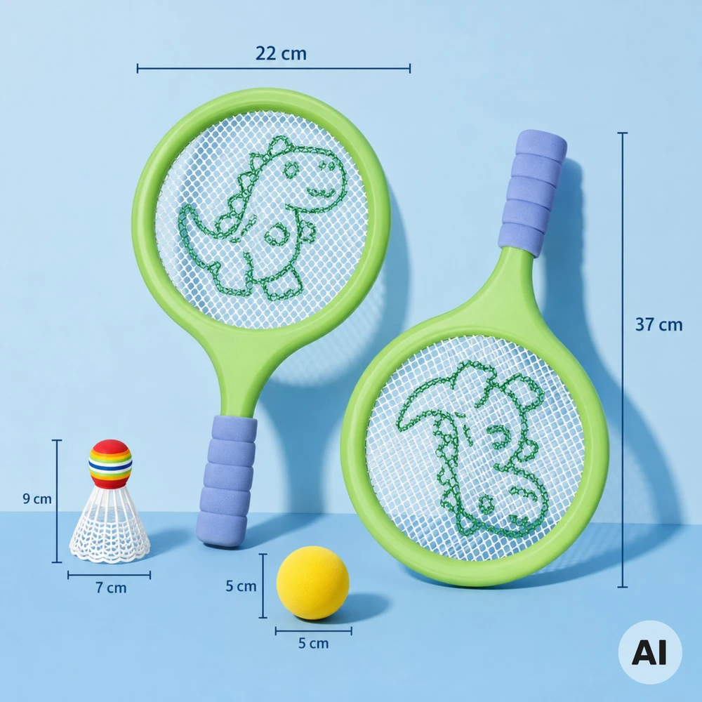 WOOPIE Badminton Tennis Rackets with Foam Ball and Dinosaur Shuttlecock