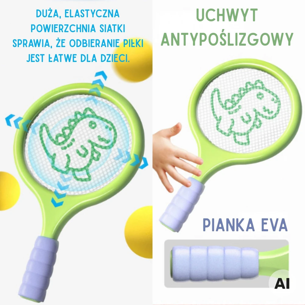 WOOPIE Badminton Tennis Rackets with Foam Ball and Dinosaur Shuttlecock