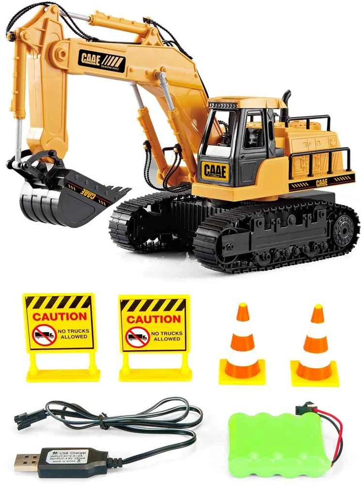 WOOPIE didelis nuotolinio valdymo ekskavatorius ant bėgių, 7 funkcijos, garsas + priedai.