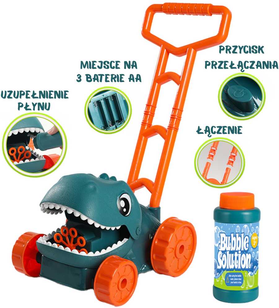 WOOPIE 53323 Dino muilo burbulinė vejapjovė dinozauras + skystis
