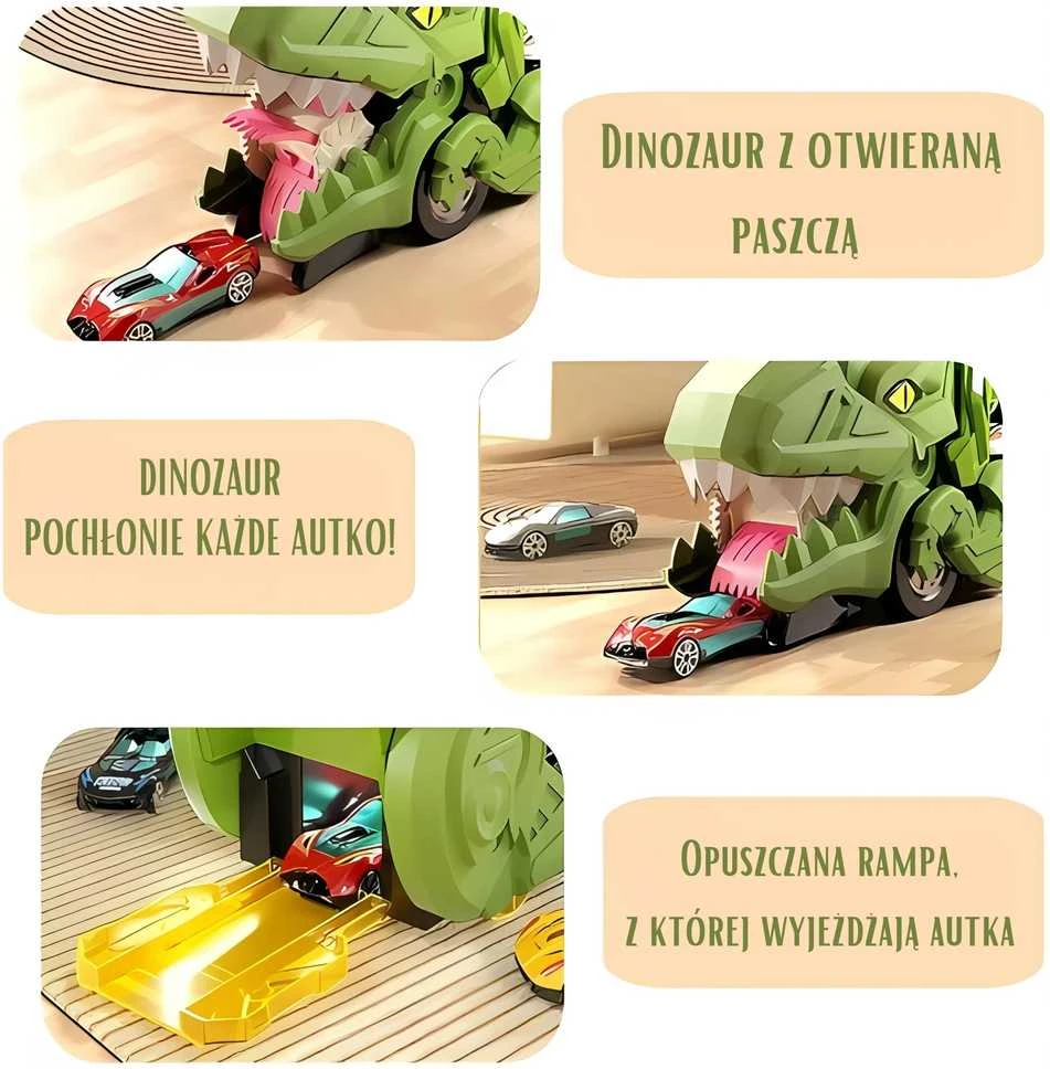Woopie Žaislinis rinkinys: Dinosaūras ir automobilių trasa