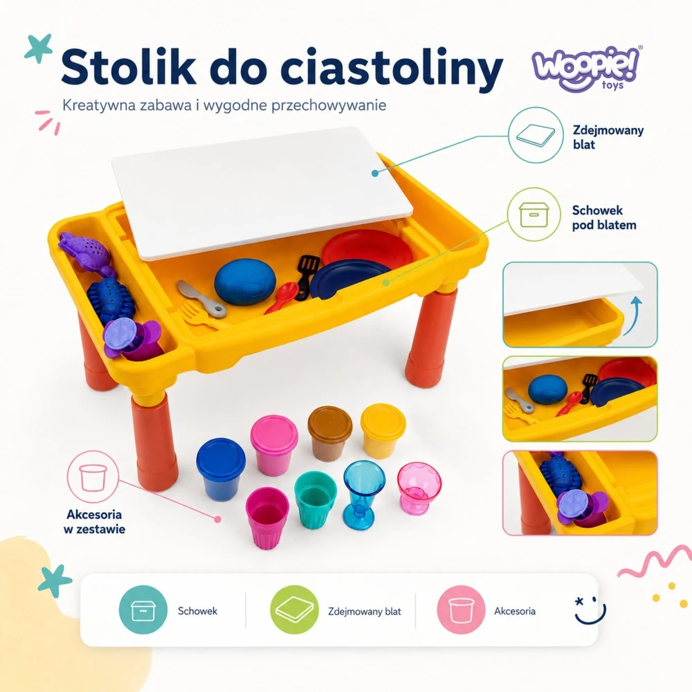 WOOPIE tešlos stalo rinkinys su daiktadėže 40 vnt.