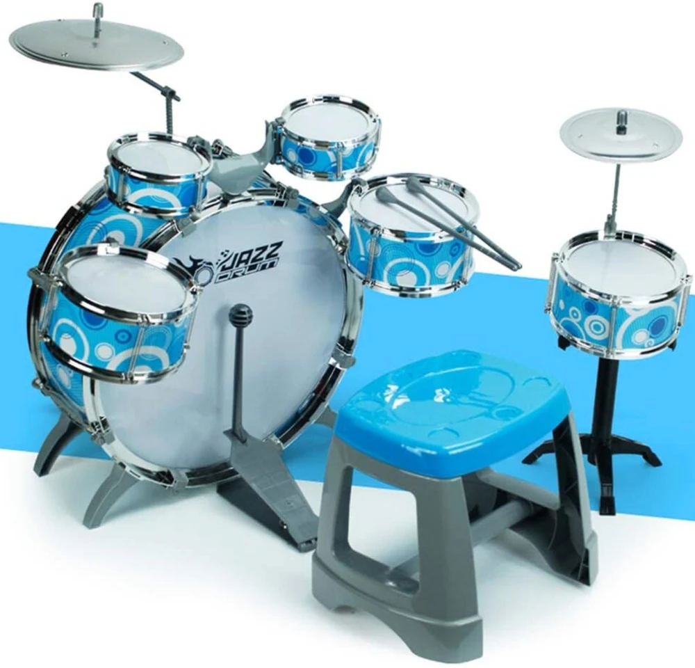 Woopie Vaikų Muzikinis Instrumentas 6 Būgnai 2 Činčiai + Taburetė