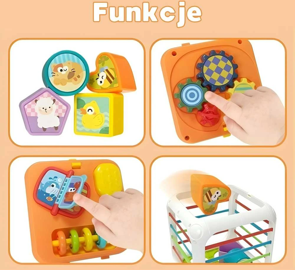 Edukacinė sensorinė 4in1 rūšiavimo kubas WOOPIE