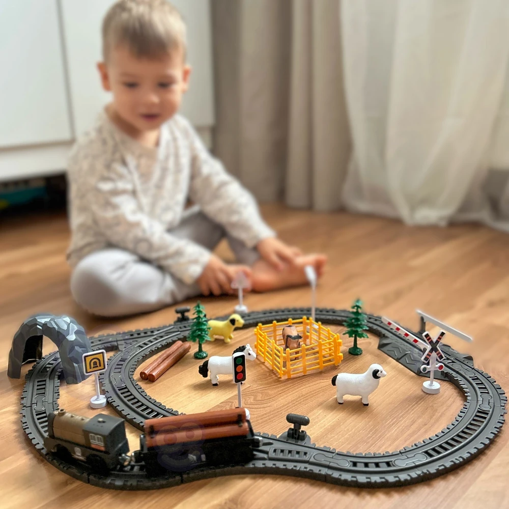 Elektrinis retro traukinio rinkinys WOOPIE su XL trasa 66 vnt