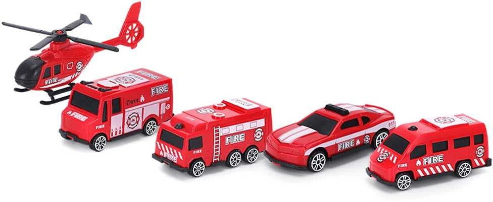 Žaislinė traukinių trasa su ugniagesių transporto priemonėmis | 92 detalės | Woopie