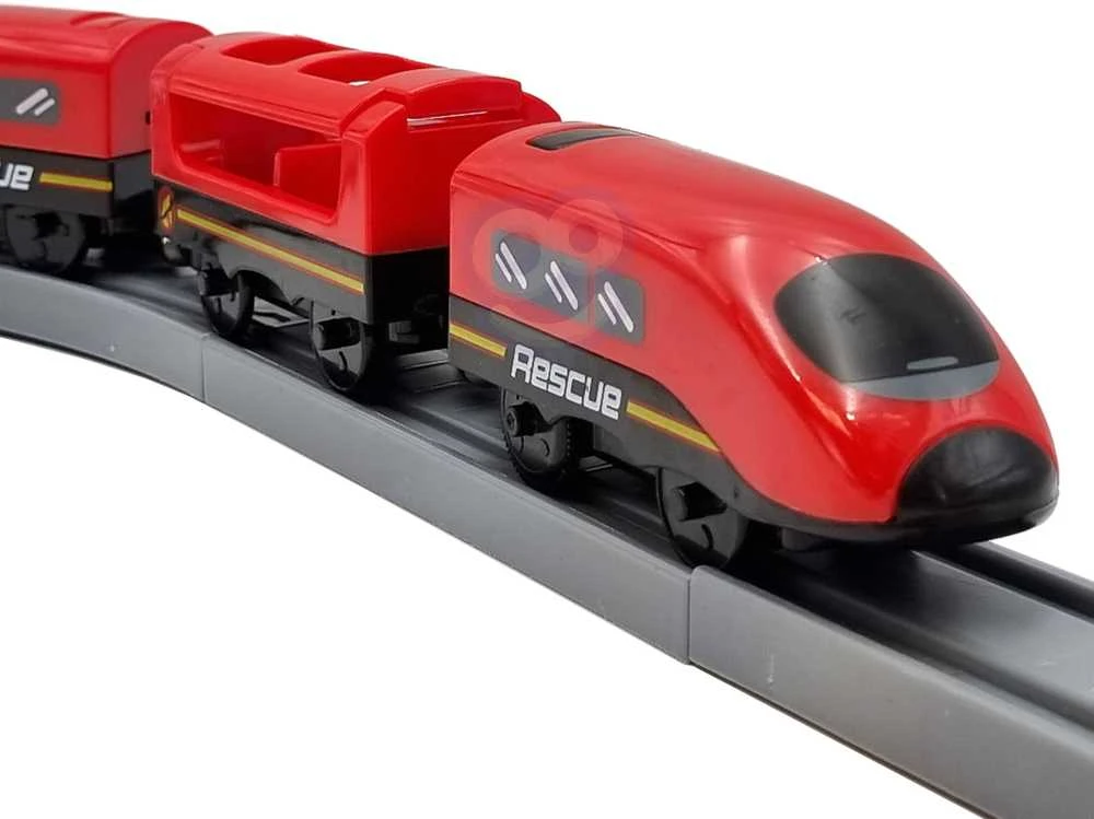 Žaislinė traukinių trasa su ugniagesių transporto priemonėmis | 92 detalės | Woopie