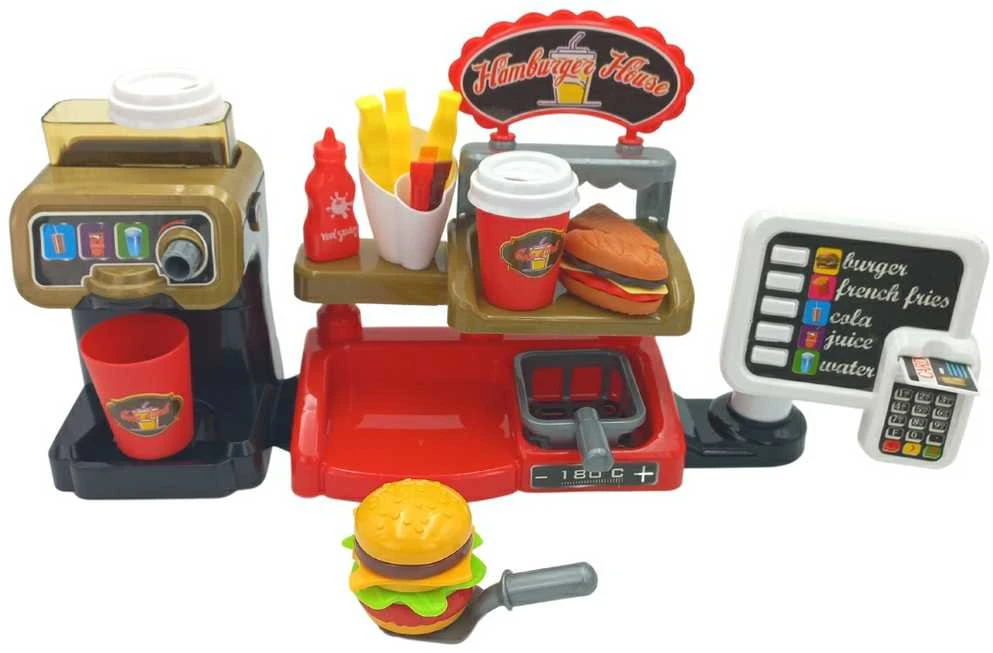 Woopie Žaislinė Mini greito maisto parduotuvė - restoranas su kasos ir kavos aparatais