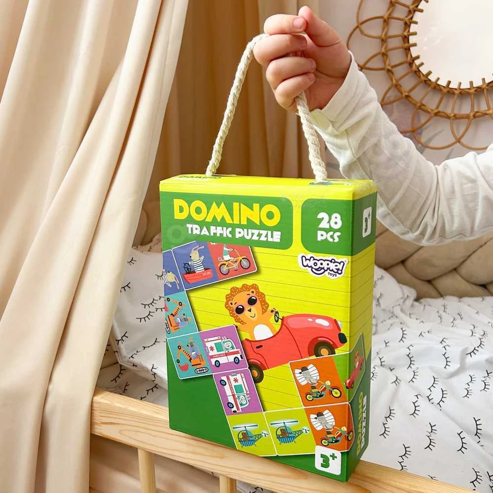 Woopie edukacinis žaidimas Gyvūnų transportas domino ir Montessori kortelių dėlionė