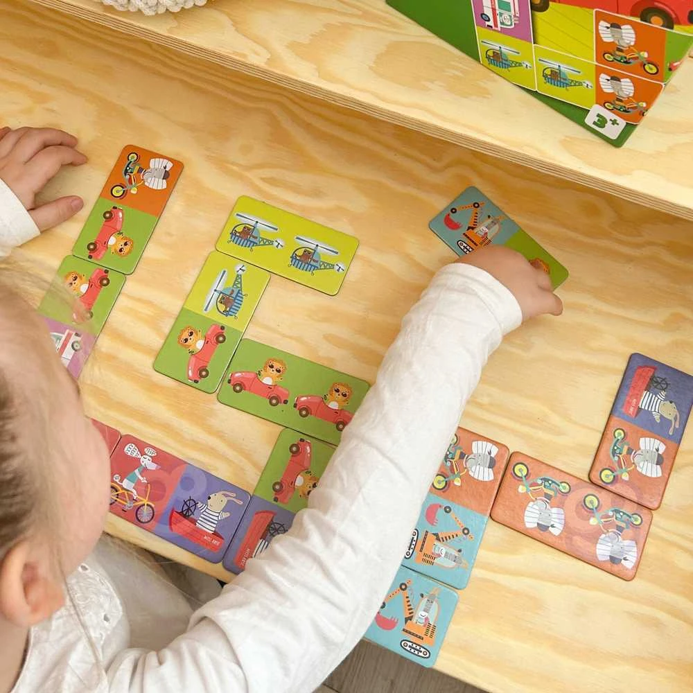 Woopie edukacinis žaidimas Gyvūnų transportas domino ir Montessori kortelių dėlionė