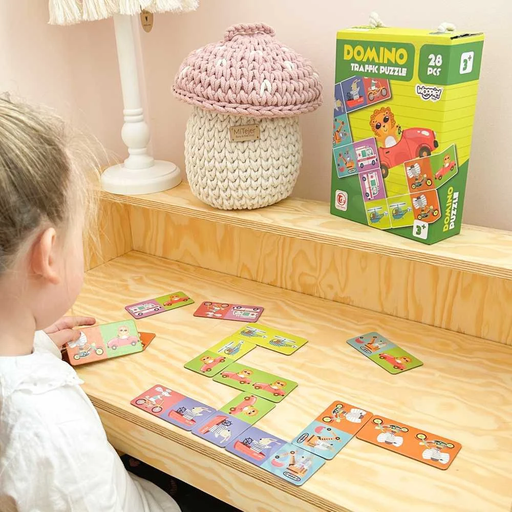 Woopie edukacinis žaidimas Gyvūnų transportas domino ir Montessori kortelių dėlionė
