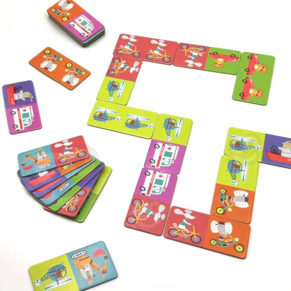 Woopie edukacinis žaidimas Gyvūnų transportas domino ir Montessori kortelių dėlionė